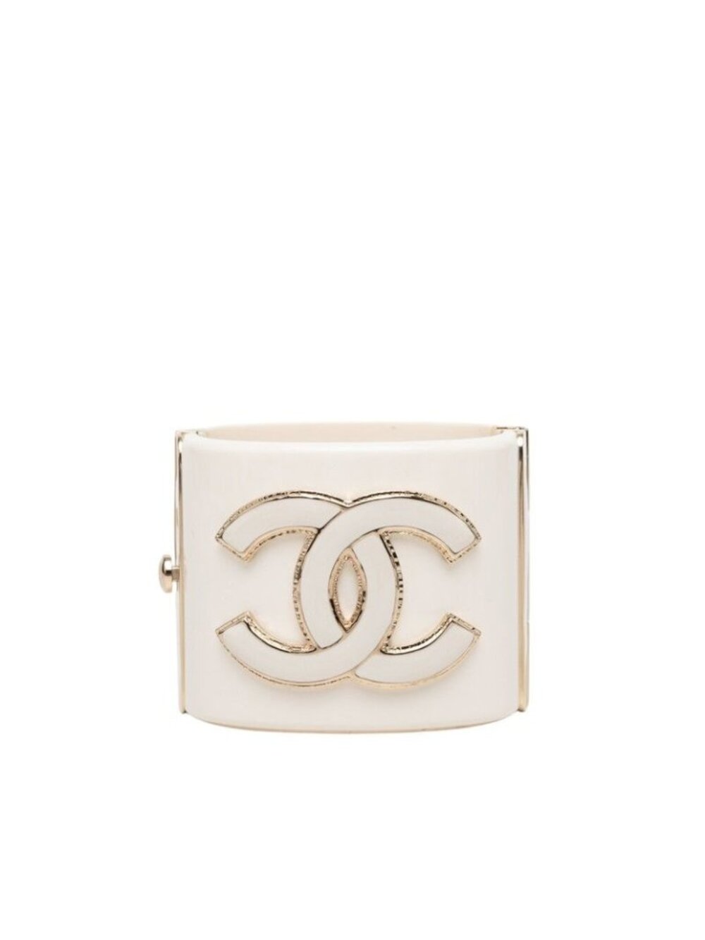Chanel CC Logo Bangle Bracelet White Gold Plated Plastic